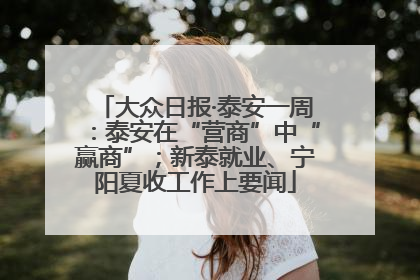 大众日报·泰安一周：泰安在“营商”中“赢商”；新泰就业、宁阳夏收工作上要闻